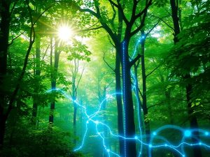 Natură verde cu fluxuri de date luminoase