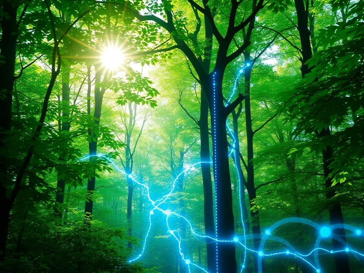 Natură verde cu fluxuri de date luminoase